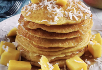 Mango Coconut Protein Pancakes