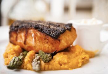 Wild Blackened King Salmon with Sweet Potato and Vegetables