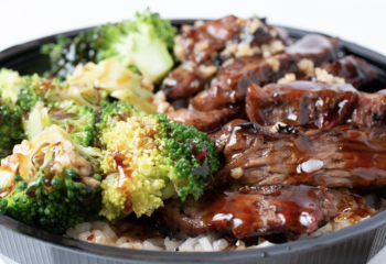 Spicy Mongolian Beef and Broccoli Bowl with Spicy Garlic Green Beans