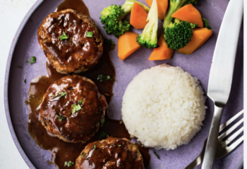 Japanese Teriyaki Beef Protein Burger and Veggie Bowl