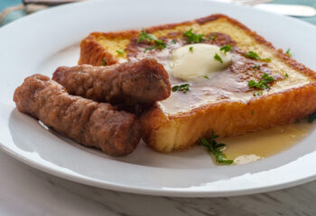 Protein Style Egg Beater French Toast with Turkey Sausage