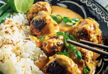 Thai Turkey Meatballs with Peanut Sauce