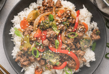 Korean Orange-Ginger-Garlic Beef Stir Fry Bowl