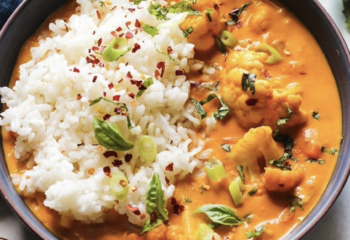 Red Curry Basil Coconut Sole with Roasted Cauliflower and Sweet Potato