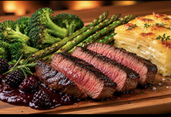Blackberry Bourbon BBQ'd Grilled Flank Steak with Scalloped Potatoes Blackberry Bourbon BBQ'd Grilled Flank Steak with Scalloped Potatoes